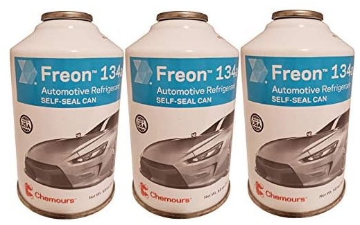 R-134a Refrigerant – 3-Pack (12oz Self-Sealing Cans) with Gauge, MVAC Use